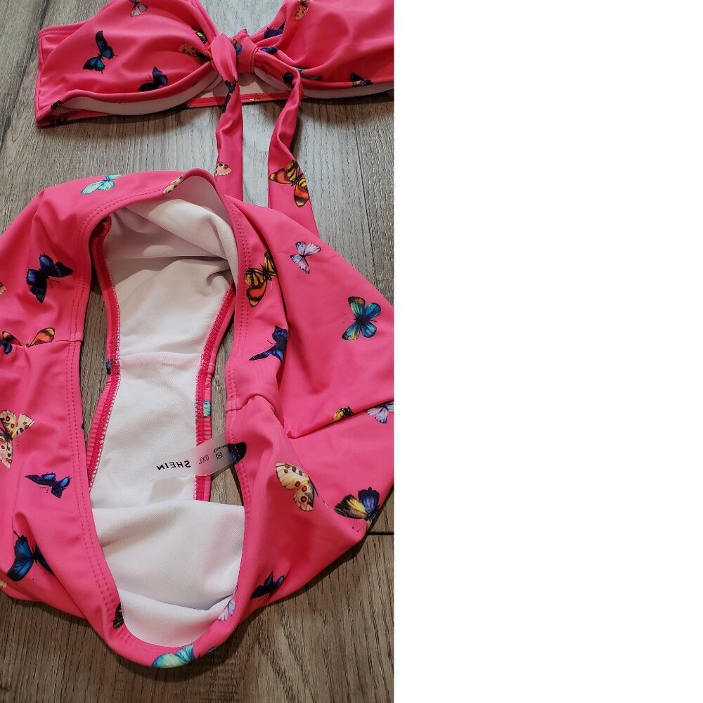 Shein Pink Butterfly Knot Bikini Swimsuit 0X - Picture 6 of 6